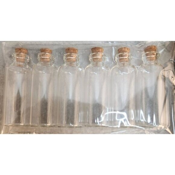 Set Of 6 Mini Clear Glass Bottles With Cork Closures 2.5x0.75 Inches Small Compa - Picture 6 of 7